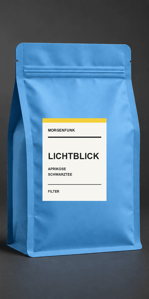 Blauer MORGENFUNK-Kaffeebeutel der Sorte Lichtblick