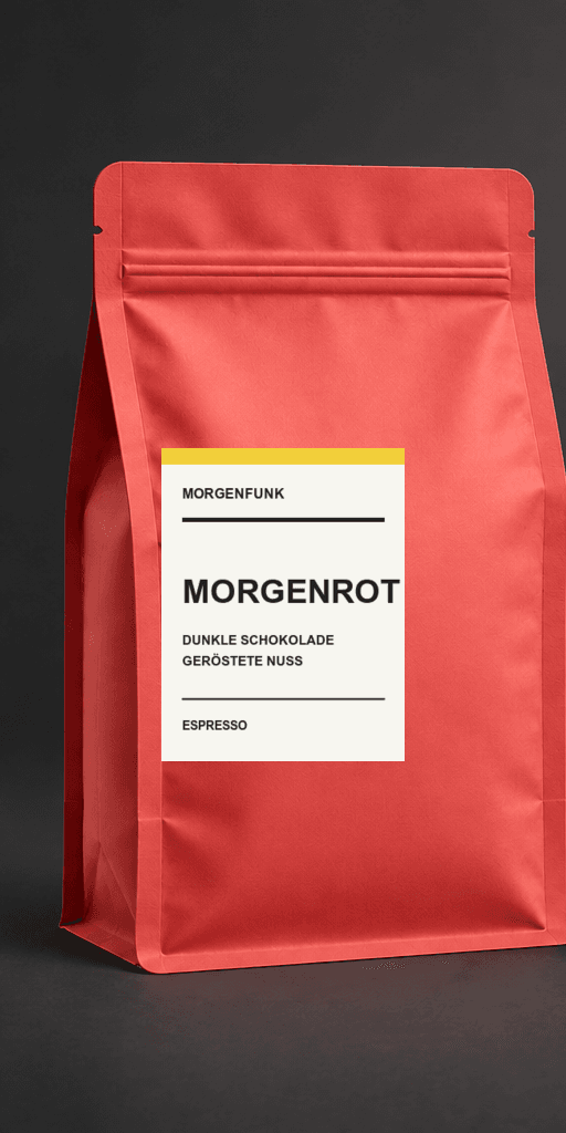 Korallroter MORGENFUNK-Kaffeebeutel der Sorte Morgenrot